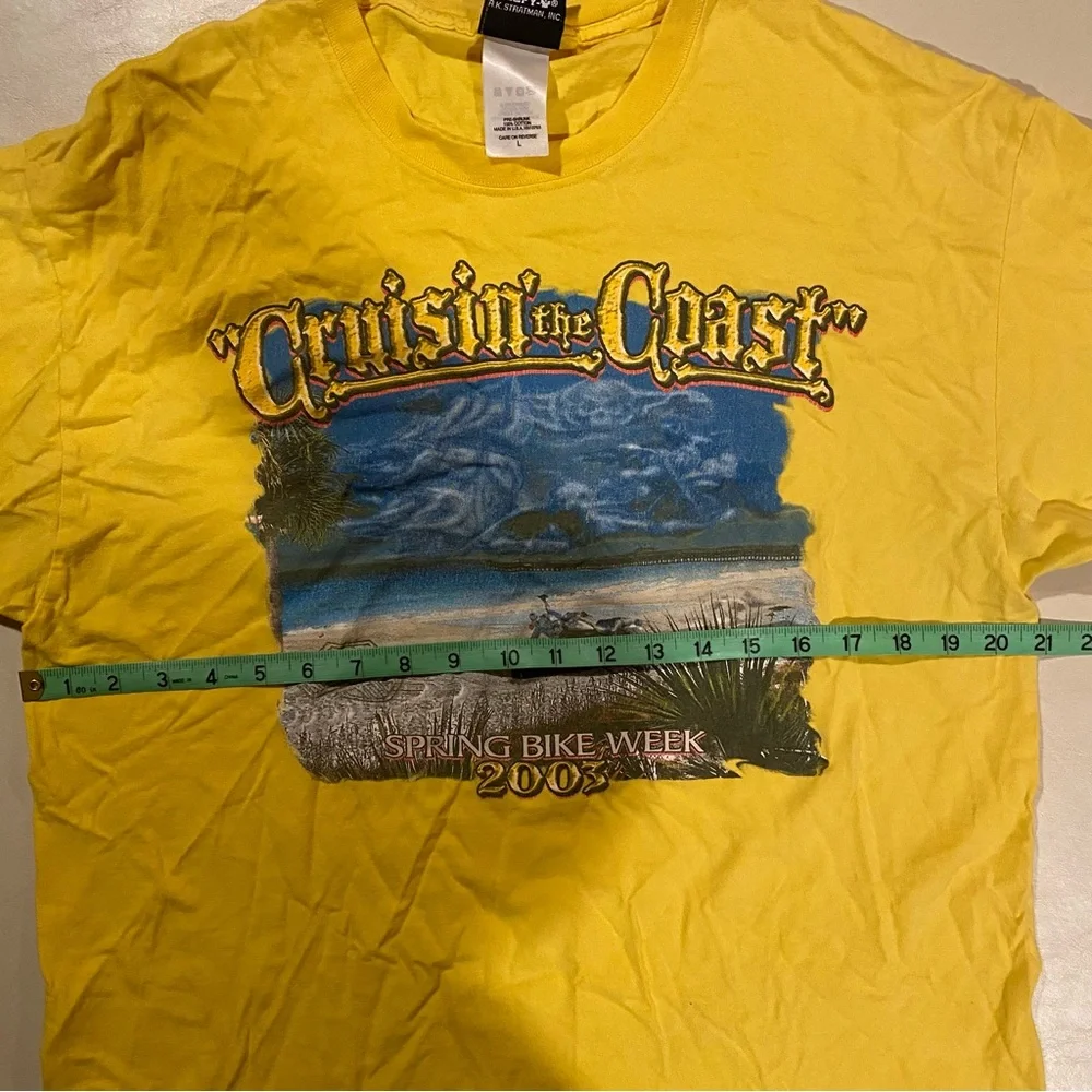 Harley Davidson Shirt Men’s Large Yellow Tee Short Sleeve Cruisin the Coast 2003